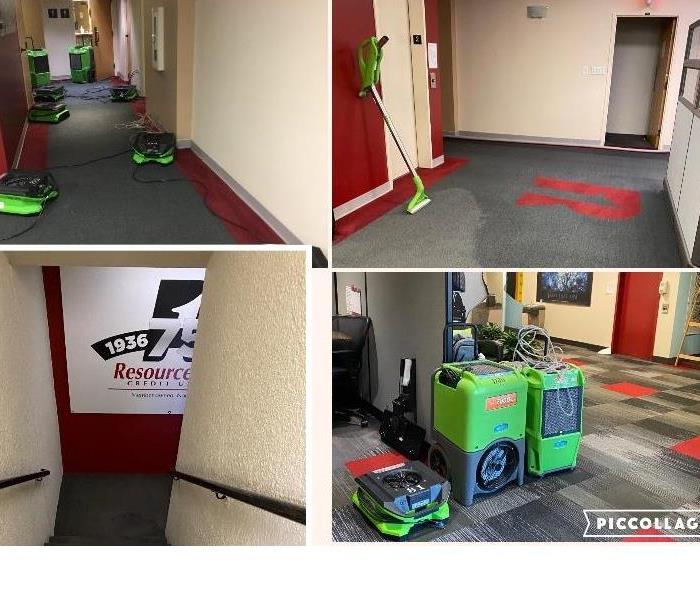 Collage of photos - extracting tools, and commercial dehumidifiers & air movers